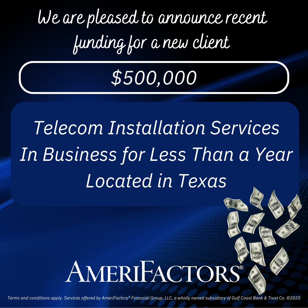 AmeriFactors's tweet image. AmeriFactors provides fast business funding. Contact us for a free quote. AmeriFactors.com
#businessfunding #accountsreceivablefinancing #cashflow #fastfunding #loanalternative #factoring #workingcapital #success #amerifactors