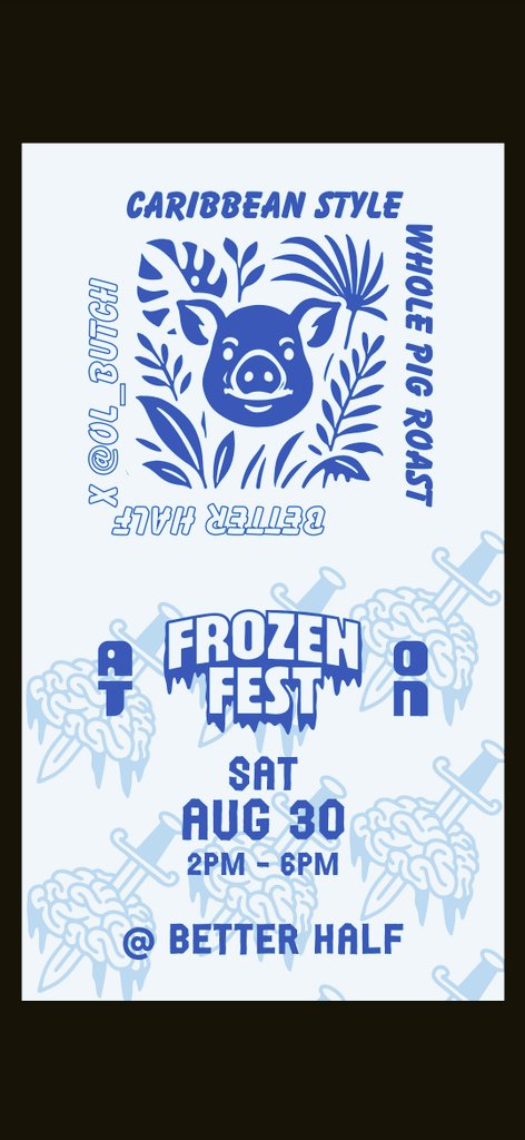 Ol_Butch's tweet image. Come Out to @BetterHalfBar in Austin TX this Saturday 🪵🔪🐽🐖🔥
End the Summer with Frozen Drinks and a Whl Pig Roast 🐖 raised by my Uncle in Mcdade TX all natural Hampshire raised on no soy and pecans, cooked over cinder blocks.