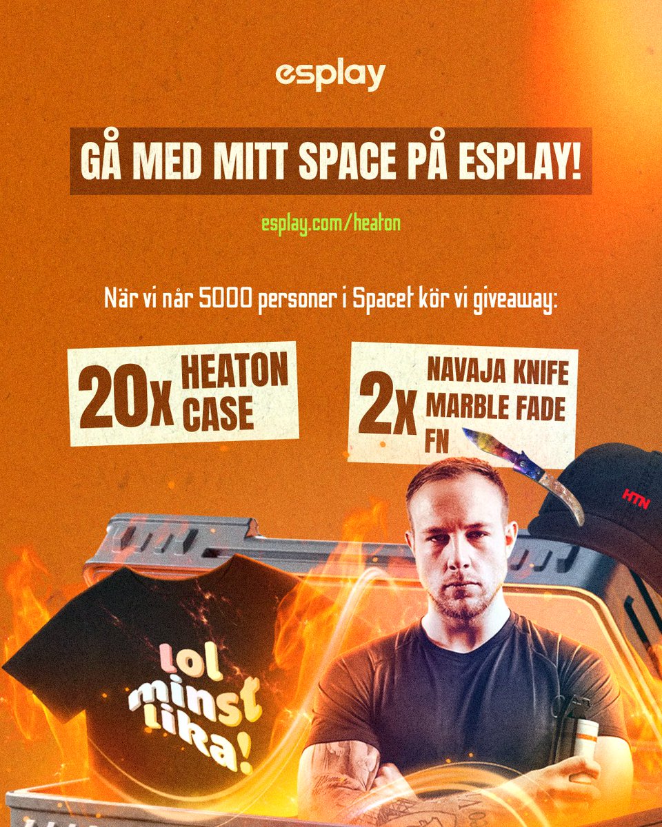 Esplay (@esplaycom) on Twitter photo Just nu så är <a href="/Real_HeatoN/">Emil Christensen</a> live och kör FETA giveaways för att han nått målet med 5000 i sitt Space! 🥳🥳
Allt ni behöver göra för att delta är att gå med i hans space på esplay!
In och visa lite kärlek! Länk till hans stream och space i kommentarerna! Just nu så är <a href="/Real_HeatoN/">Emil Christensen</a> live och kör FETA giveaways för att han nått målet med 5000 i sitt Space! 🥳🥳
Allt ni behöver göra för att delta är att gå med i hans space på esplay!
In och visa lite kärlek! Länk till hans stream och space i kommentarerna!