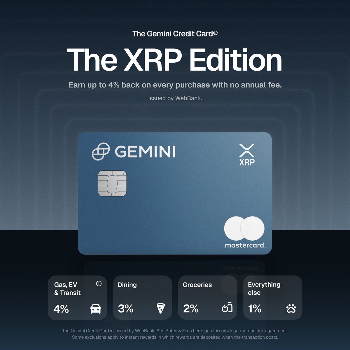 ジェミナイのクレジットカード、最大4%をXRPで還元。欲しいけど、アメリカ限定みたい。