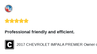 We just received a great review on Carfax. Thank you 2017 CHEVROLET IMPALA PREMIER Owner!