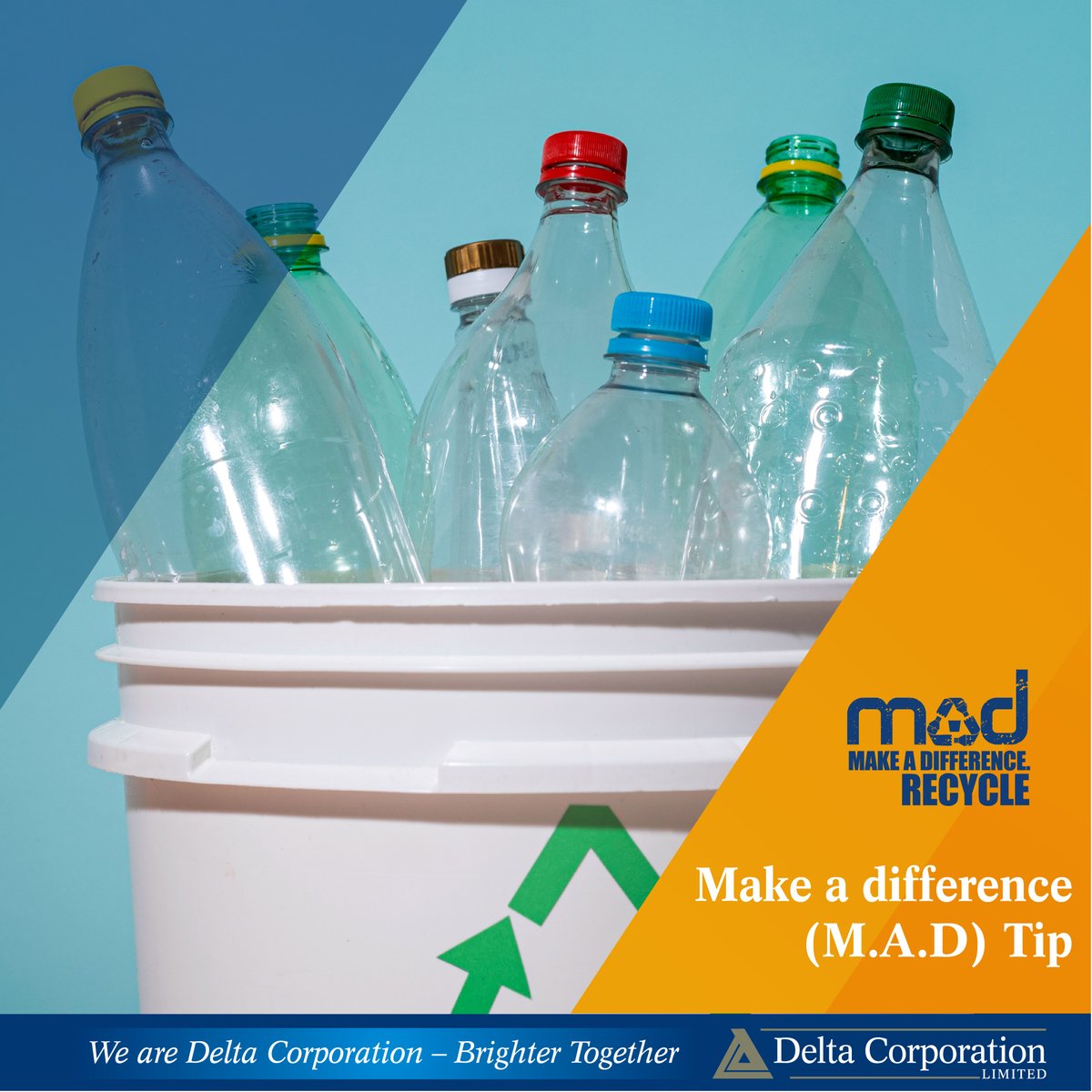 Make a difference (M.A.D) Tip.
Take responsibility of your communities by disposing litter the right way. Separate all PET bottles before disposal. Recycle to curb pollution and ensure a clean and healthy environment.
#BrighterTogether