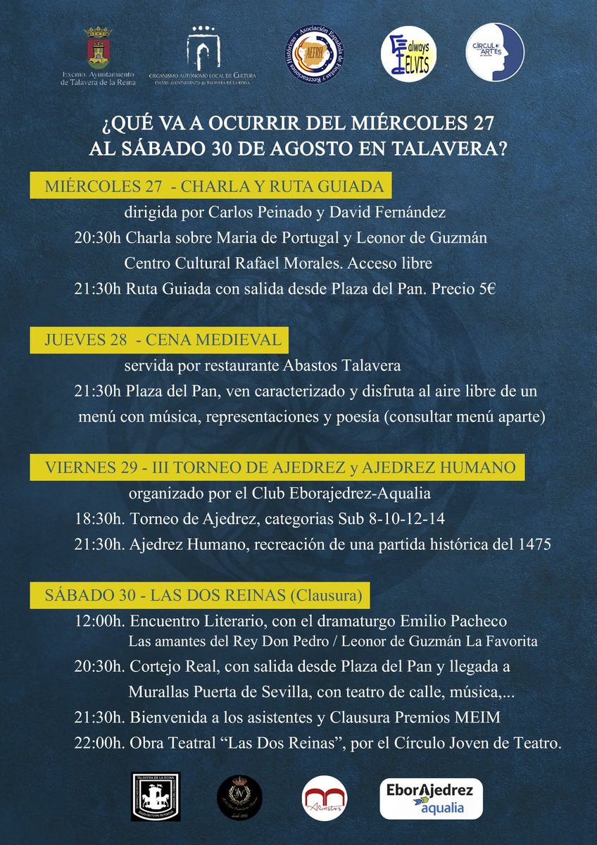🔥 Pasión. ⚔️ Traiciones. ❤️ Amor.
Del 27 al 30 de agosto, #TalaveraDeLaReina revive la historia con “LAS DOS REINAS”, uniendo a #Talavera y #Montiel en un viaje al pasado lleno de emoción.
📍 ¡No te lo pierdas! 📸
#Toledo #CastillaLaMancha #Historia #Cultura #Turismo #Patrimonio