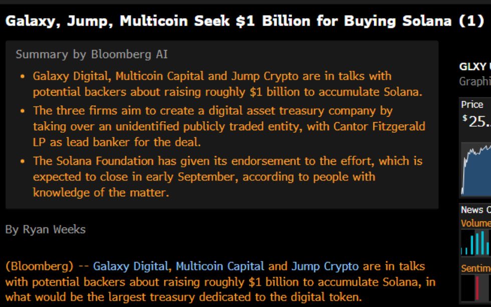 Galaxy Digital, Multicoin &amp; Jump look to Raise $1B for $SOL Treasury Company