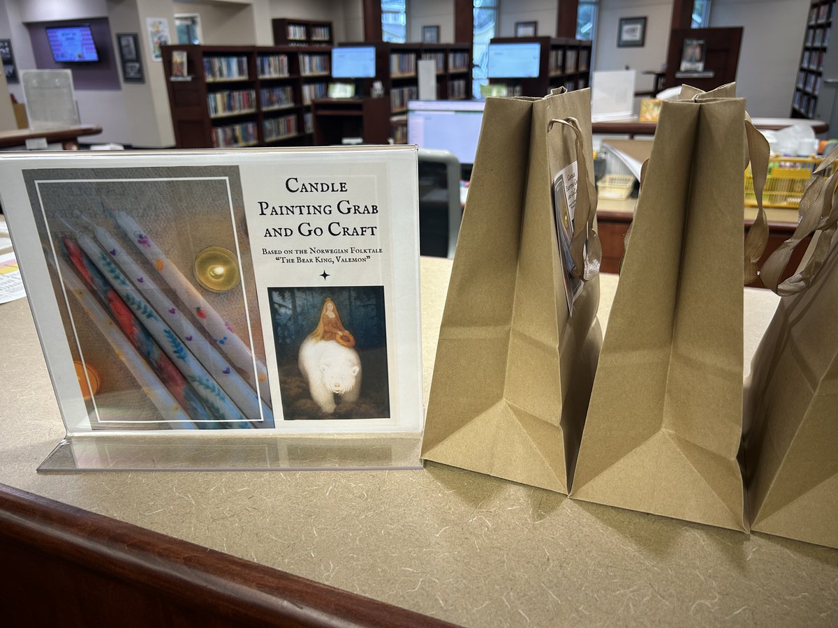 ElDoradoLibrary's tweet image. It&apos;s time for the first event of KanRead here at Bradford!

Our Grab and Go Candle Painting Crafts inspired by the Norwegian folktale, &quot;The Bear King, Valemon&quot; are now available for pickup at the front desk! Each craft kit also comes with a version of the story to add to the fun!