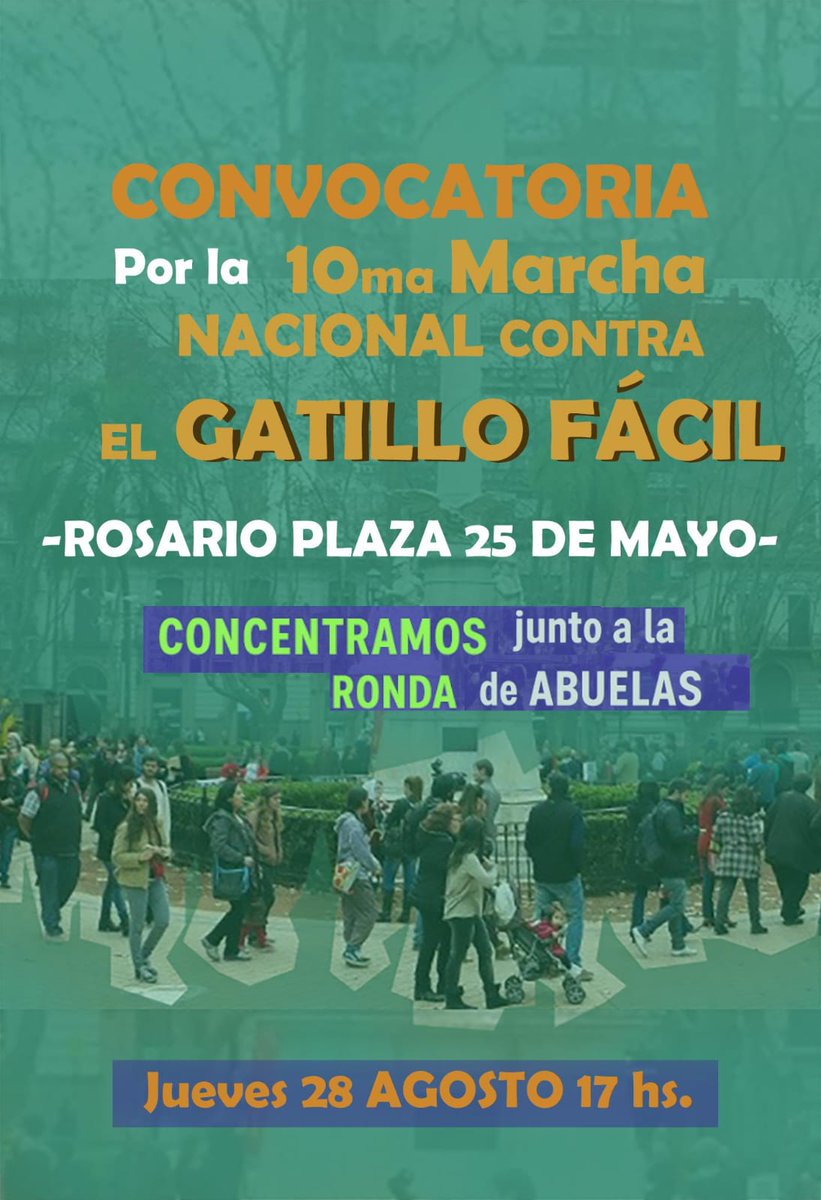 MultisectorialI's tweet image. 🔴 ¡CONCENTRAMOS EN LA RONDA! 

Este año, en el marco de la 10° Marcha Nacional contra el Gatillo Fácil, nos encontramos en Rosario, en la Plaza 25 de Mayo, y construimos unidad con luchas hermanas junto a la Ronda de las Madres y Abuelas.

🗓️ Jueves 28 de agosto, 17:00 hs