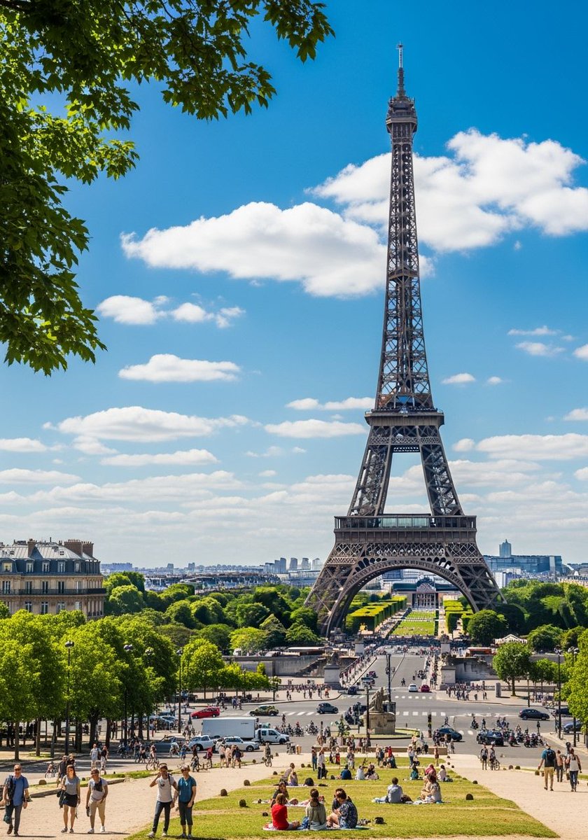 p_chusaengsri's tweet image. A bright day at the Eiffel Tower in Paris, surrounded by lush greenery and people enjoying the view and warm weather.
#EiffelTowerViews #ParisInBloom #SunnyParisDay #GreeneryAndJoy #ParisianMoments
