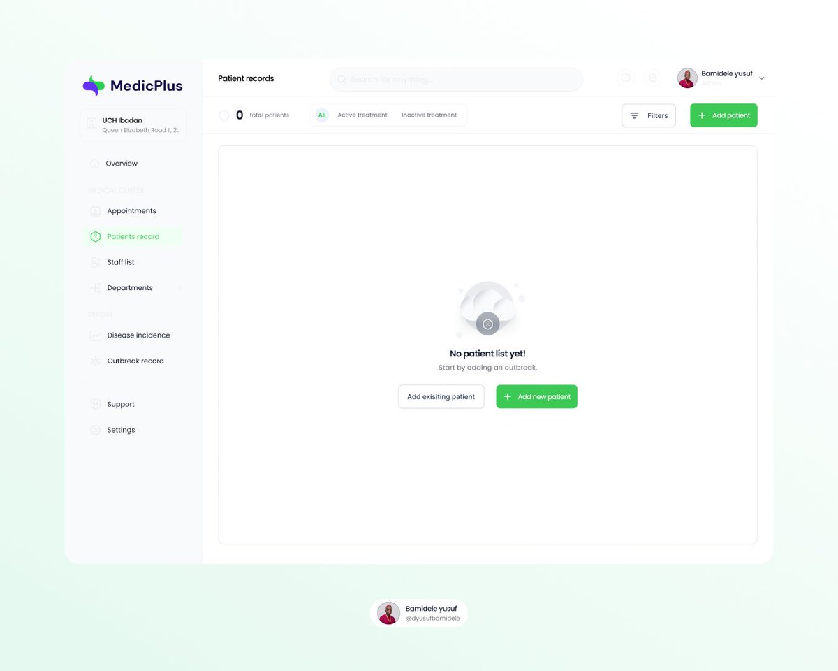 dyusufbmdl's tweet photo. 🚀 Just wrapped up a new design exploration.
EHR (Electronic Health Records) Dashboard 🩺💻

Built to simplify patient data management, streamline workflows, and improve the healthcare experience.

#UIUX #UIDesign #UXDesign #EHR #MedTech #DashboardDesign #Healthcare https://t.co/dRUE9SIuW0