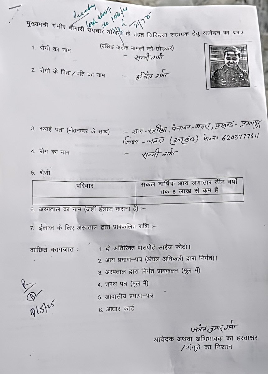 Sharma_Harsit_'s tweet photo. मेरा बेटा सनी शर्मा Fanconi Anemia से पीड़ित है। उसे Bone Marrow Transplant की ज़रूरत है, जिसकी लागत 25 लाख है। मैंने 4 महीने पहले मुख्यमंत्री गंभीर बीमारी योजना के लिए आवेदन किया था, लेकिन अब तक कोई मदद नहीं मिली। कृपया मदद करें। 🙏 @HemantSorenJMM https://t.co/f0Xecx3WPI