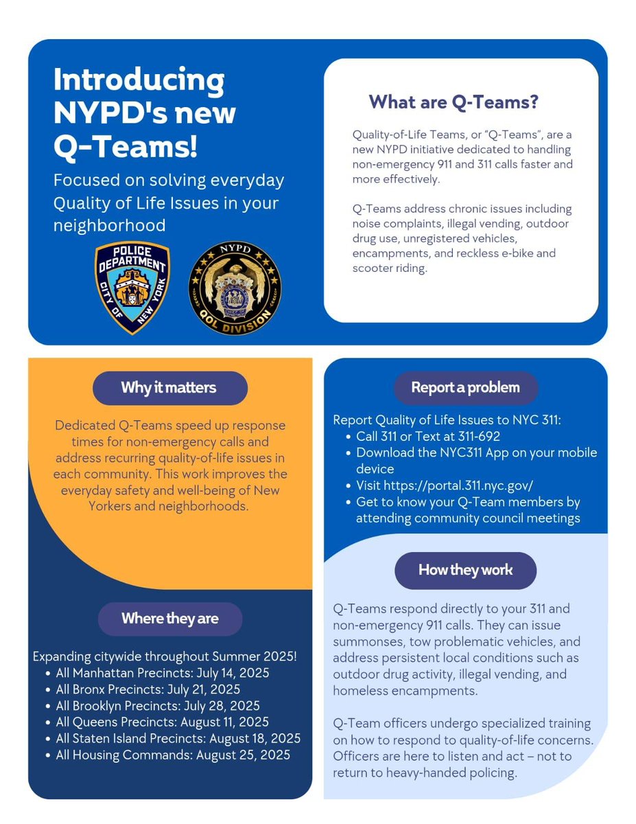 Introducing NYPD's new Quality of Life Teams (Q-Teams)
See below for details 📷