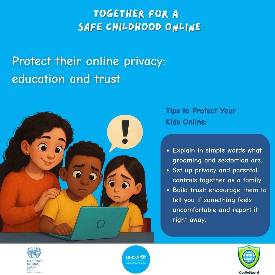 La violencia sexual digital nos obliga a actuar: hablemos con nuestras hijas e hijos, revisemos la privacidad y denunciemos cuando sea necesario. 

Juntos por una infancia segura en línea.

<a href="/UNCOSTARICA/">Naciones Unidas Costa Rica</a> <a href="/UNICEF/">UNICEF</a> Costa Rica <a href="/kidsnetguard/">Kidsnetguard</a> 

#ProtecciónInfantil #kidsnetguard