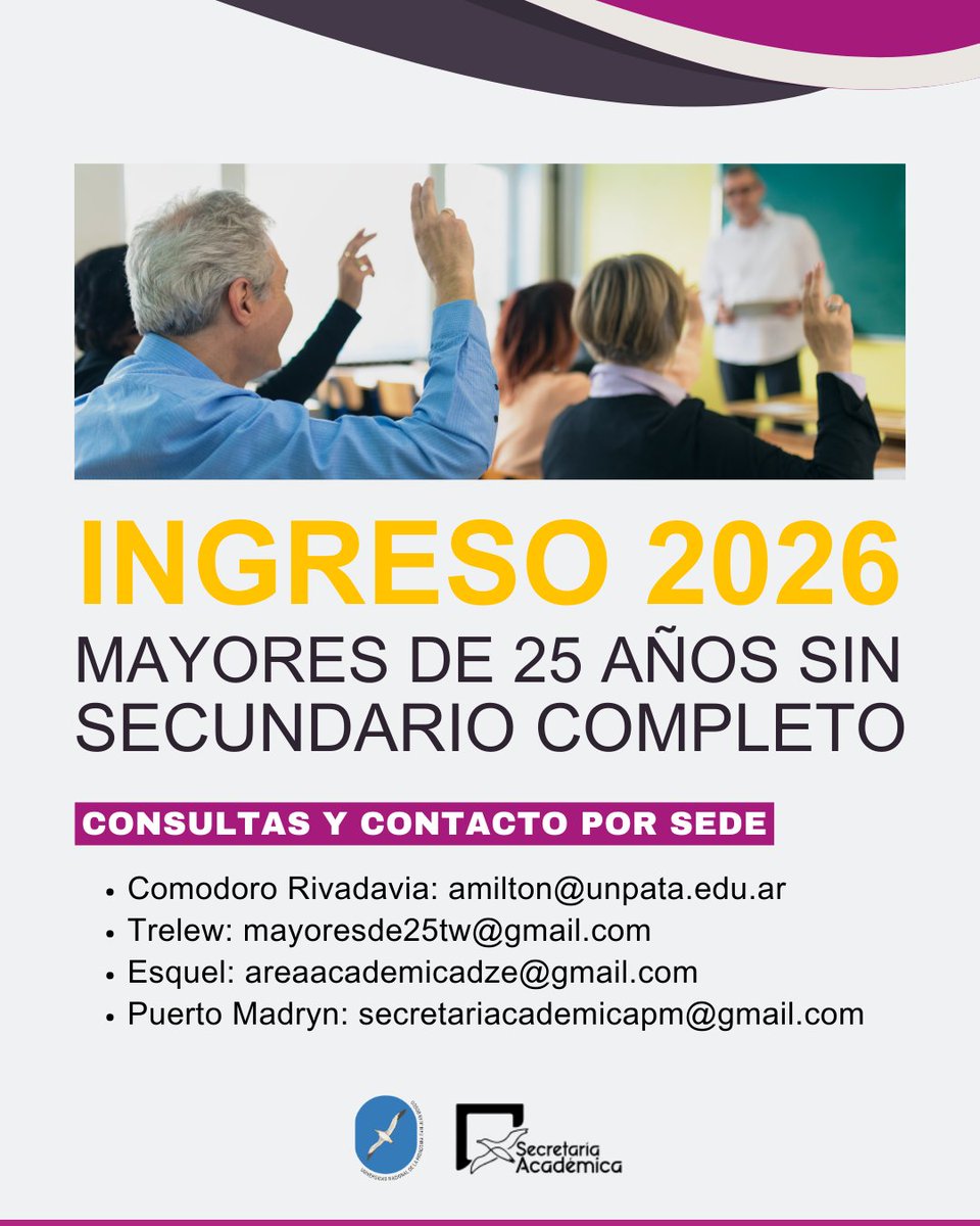 unpsjb_oficial's tweet photo. Ingreso 2026 para Mayores de 25 Años sin Secundario Completo  https://t.co/6jemDsM4bK https://t.co/8hrD3ZYg4H