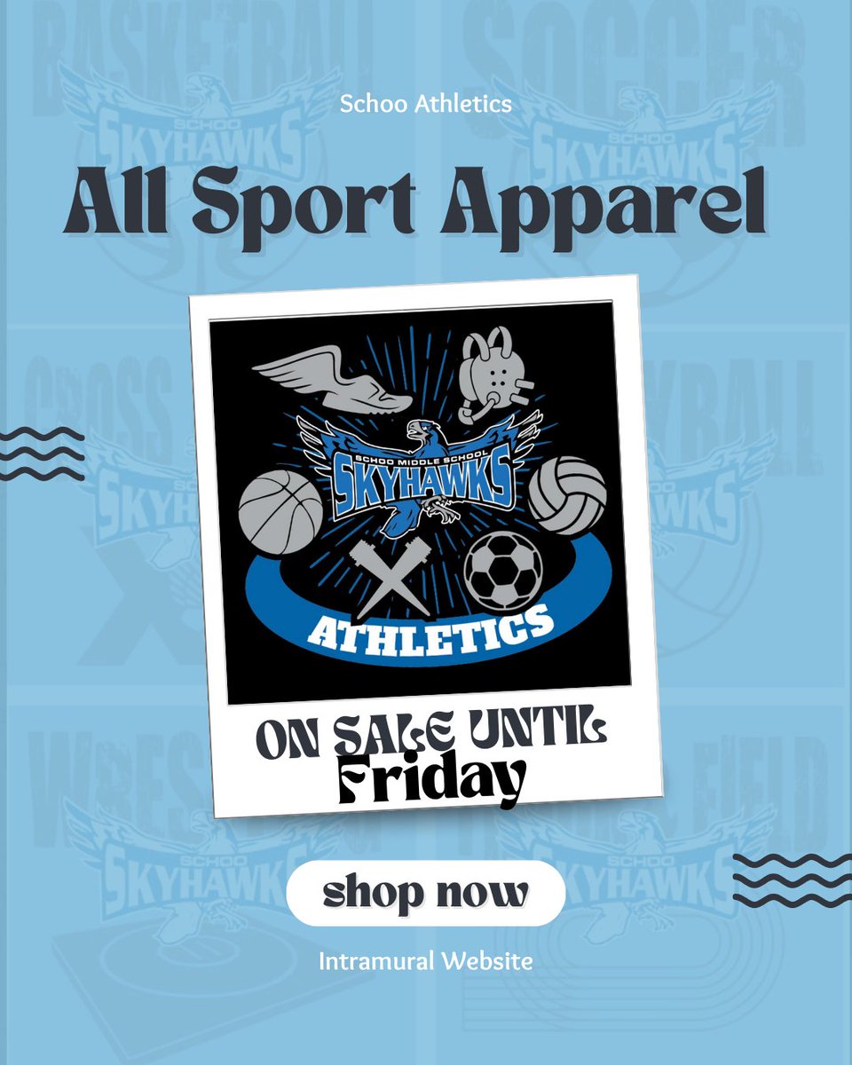 Optional sports apparel is being offered now until Friday for all sports (Basketball, Cross Country, Soccer, Track and Field, Volleyball, and Wrestling). Order now! Next offer will be in January.