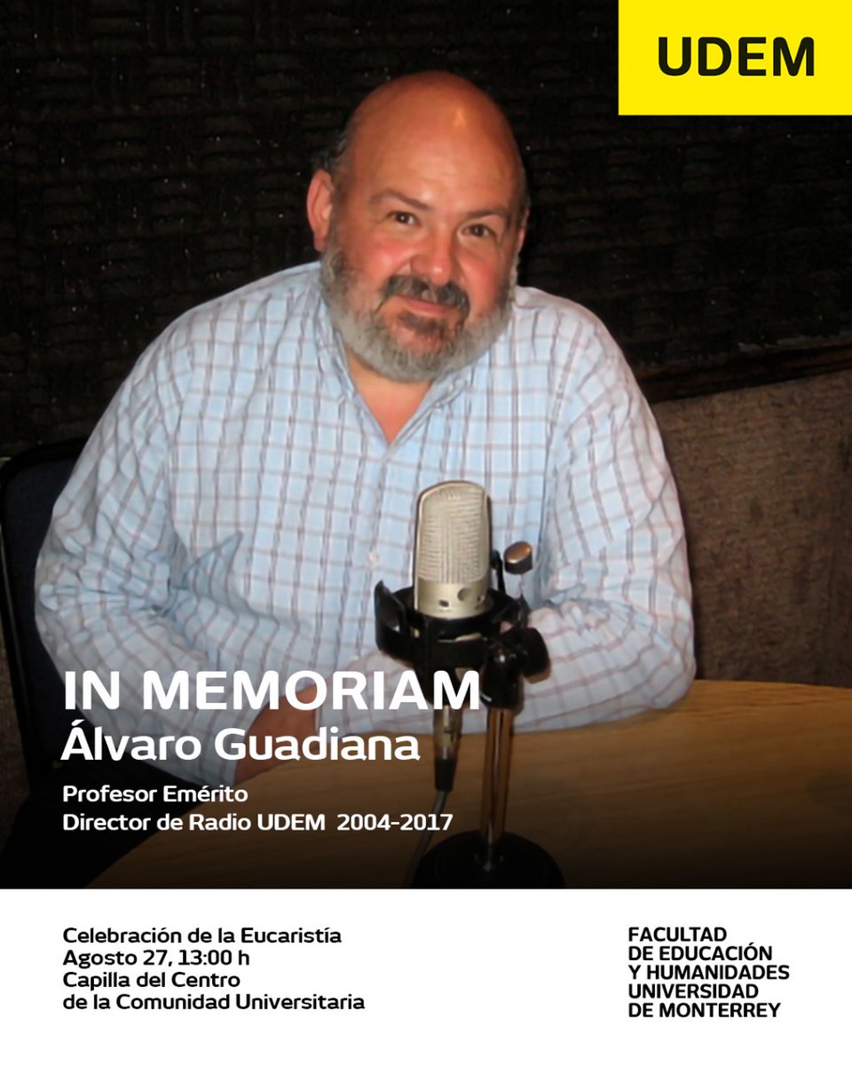 Invitamos a nuestra comunidad a la Celebración de la Eucaristía In Memoriam del Profesor Álvaro Guadiana. 🕊