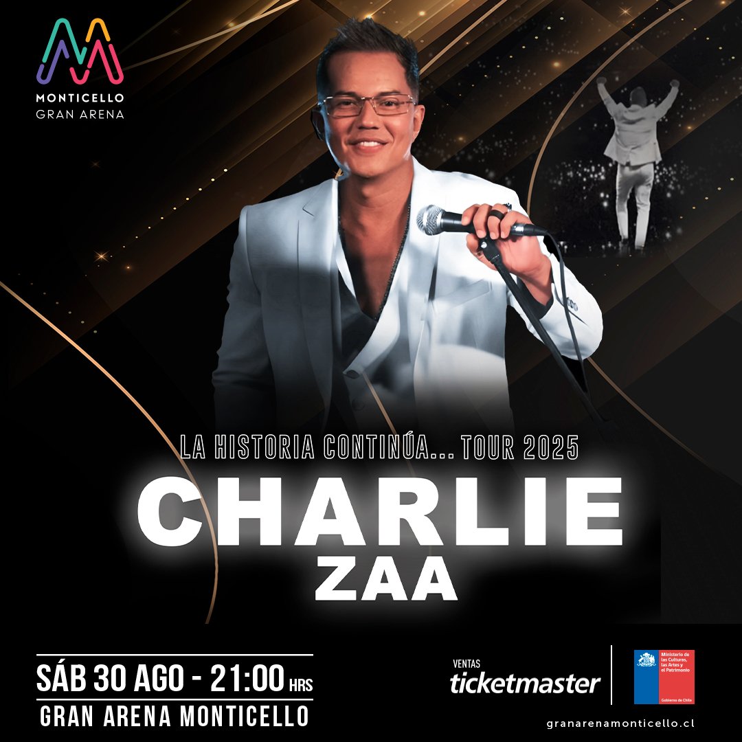 Charly Zaa regresa a Chile con su gira “La Historia Continúa… Tour 2025”: Sábado 30 de agosto / 21.00 horas. 

 * Entradas a la venta por el sistema Ticketmaster.

Charlie… dlvr.it/TMgt13 #CharlyZaa #LaHistoriaContinuaTour2025 #Gira2025 #ConciertoChile #Boleros