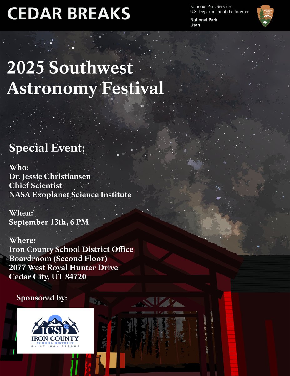 Don't miss this! The 2025 Southwest Astronomy Festival is hosting a special event with NASA's own Dr. Jessie Christiansen on Sept 13th at 6 PM. Join us at the Iron County School District office in Cedar City to hear from a Chief Scientist at the NASA Exoplanet Science Institute.