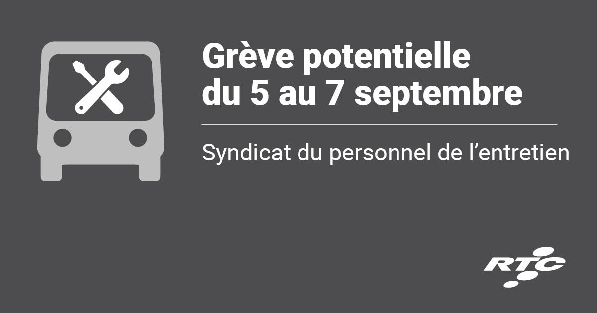 Dépôt d’un avis de grève du 5 septembre au 7 septembre inclusivement par le syndicat des employés de l’entretien rtcquebec.ca/medias/communi…