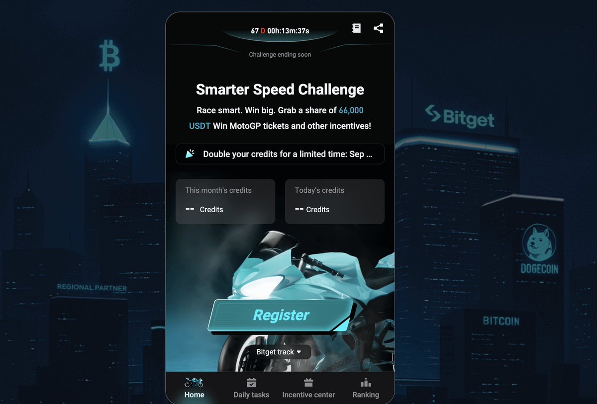 bitget  make it fast race 🏍️⚡

Bitget dropped a challenge for the real speed traders — 66K USDT prize pool, IRL MotoGP tickets, and leaderboard glory 💰🏆

❏ Smarter Speed Challenge
➤ Sep 5–7 = DOUBLE credits
➤ Race. Rank. Win. Repeat.
➤ Real-world perks for digital heat
Not