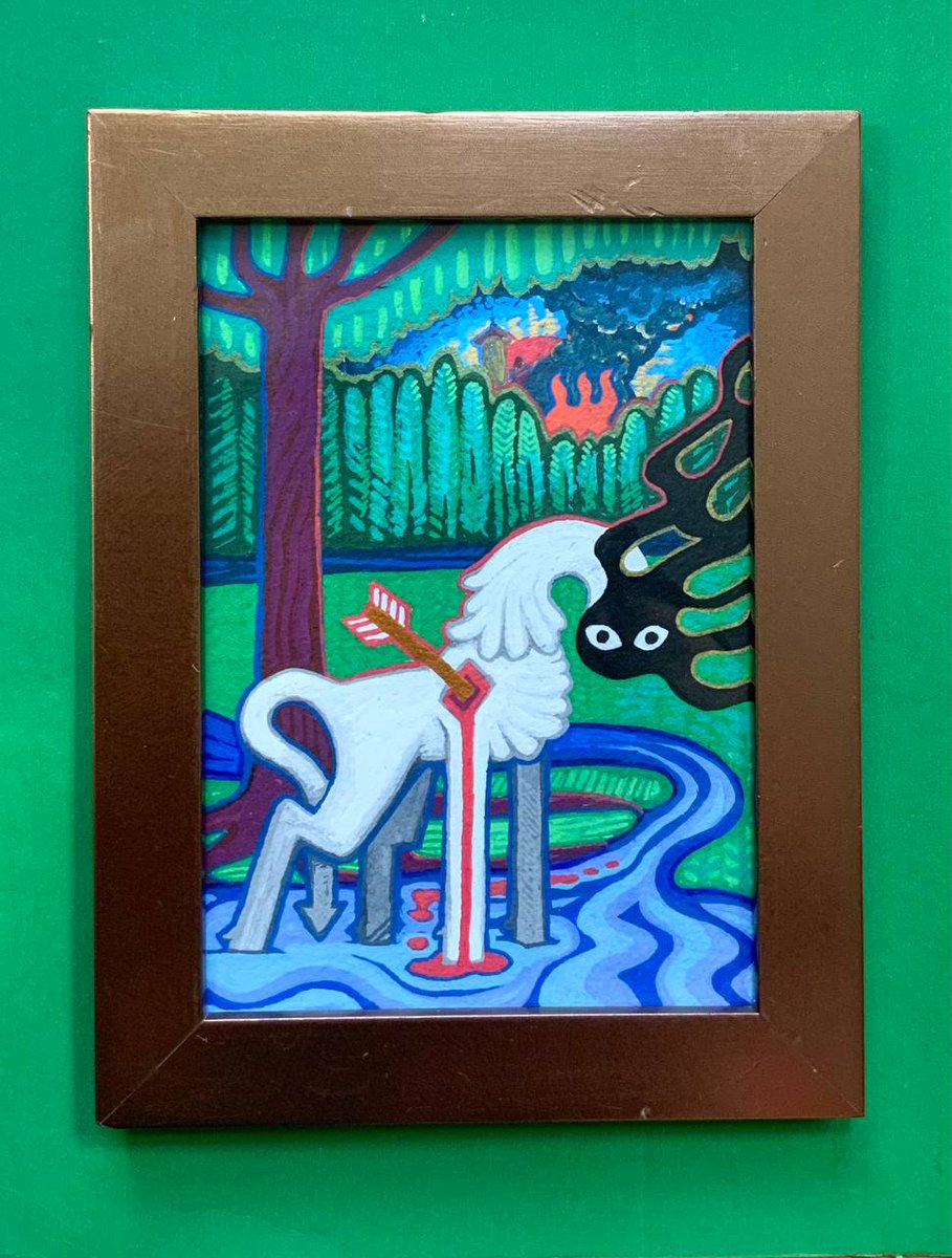 "Hunter" Acrylic painting in a thrifted frame