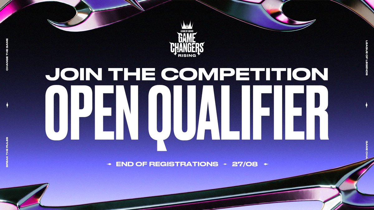 EMEAmasters's tweet image. The LoL Game Changers Rising registration period is coming to an end, but you still have until August 27 at 11:59 p.m. CEST to reserve your spot! 

All the information is available in the article: lolesports.com/en-GB/news/int…

The official Discord is available below 👇