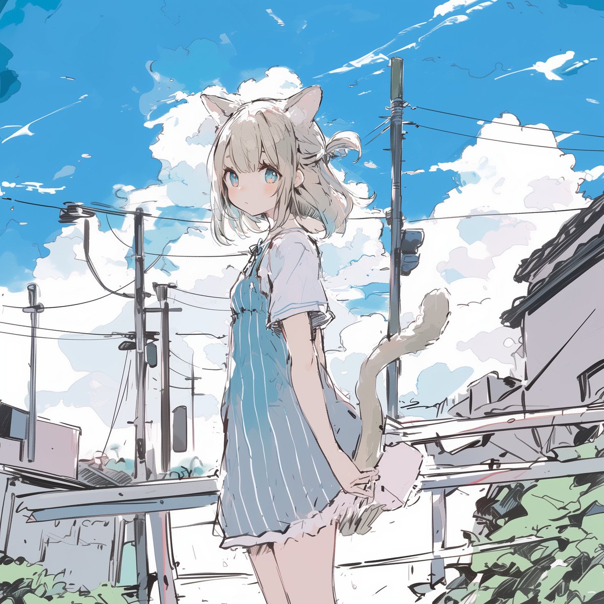 「おはようございます ねこむすめ in summer」|黒猫さん🐈‍⬛のイラスト