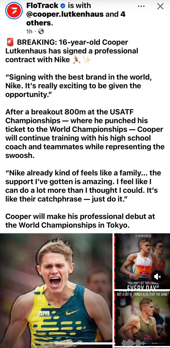 RunBlogRun's tweet photo. Cooper Lutkenhaus has signed a pro contract with NIKE! Cooper will train with high school team and compete as pro, per #flotrack post. #nikerunning, #cooperlutkenhaus, https://t.co/bSvjM2y7cw