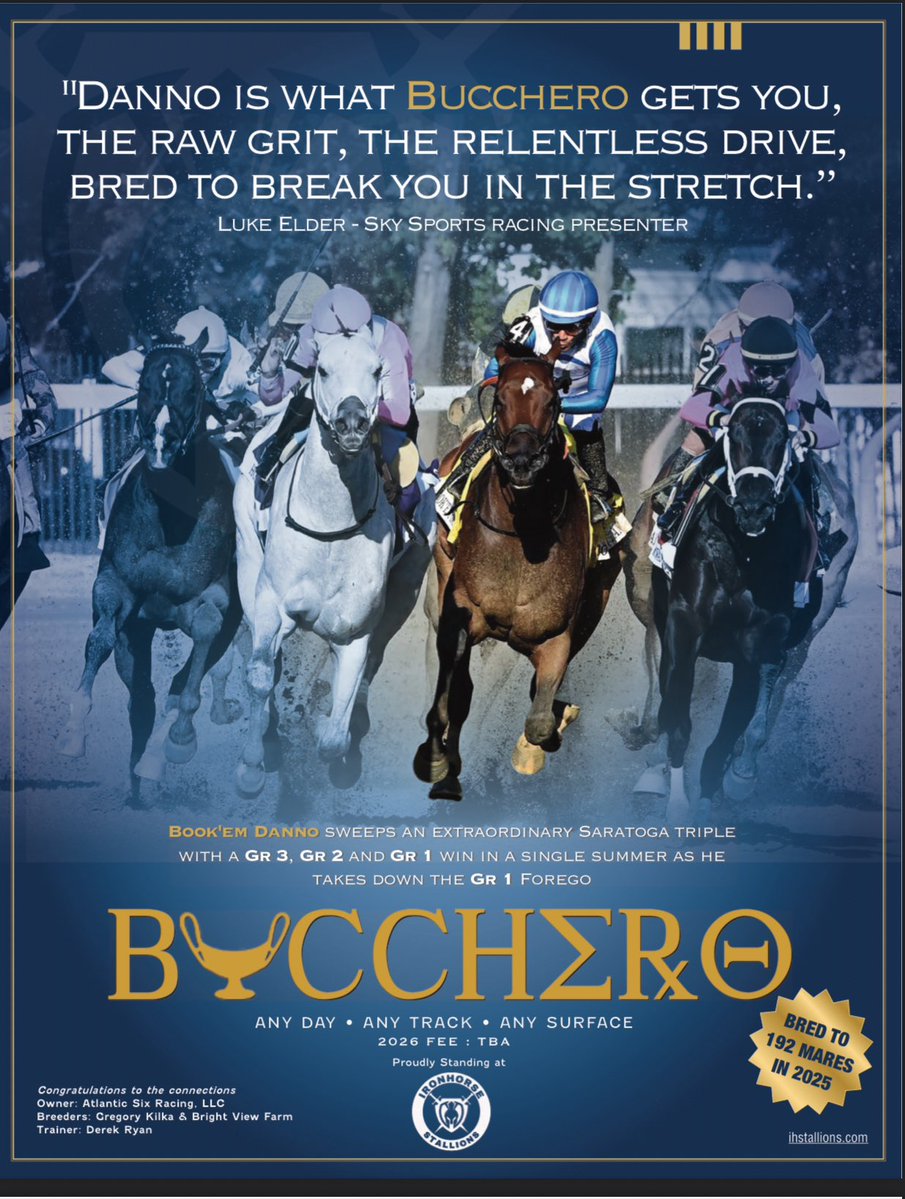 TDN (@thetdn) on Twitter photo 💨 Book ‘em Danno, by <a href="/ihstallions/">Ironhorse Stallions</a>’ Bucchero, wins the GI Forego at Saratoga, his third Graded Stake at the Spa this summer! 💨 Book ‘em Danno, by <a href="/ihstallions/">Ironhorse Stallions</a>’ Bucchero, wins the GI Forego at Saratoga, his third Graded Stake at the Spa this summer!