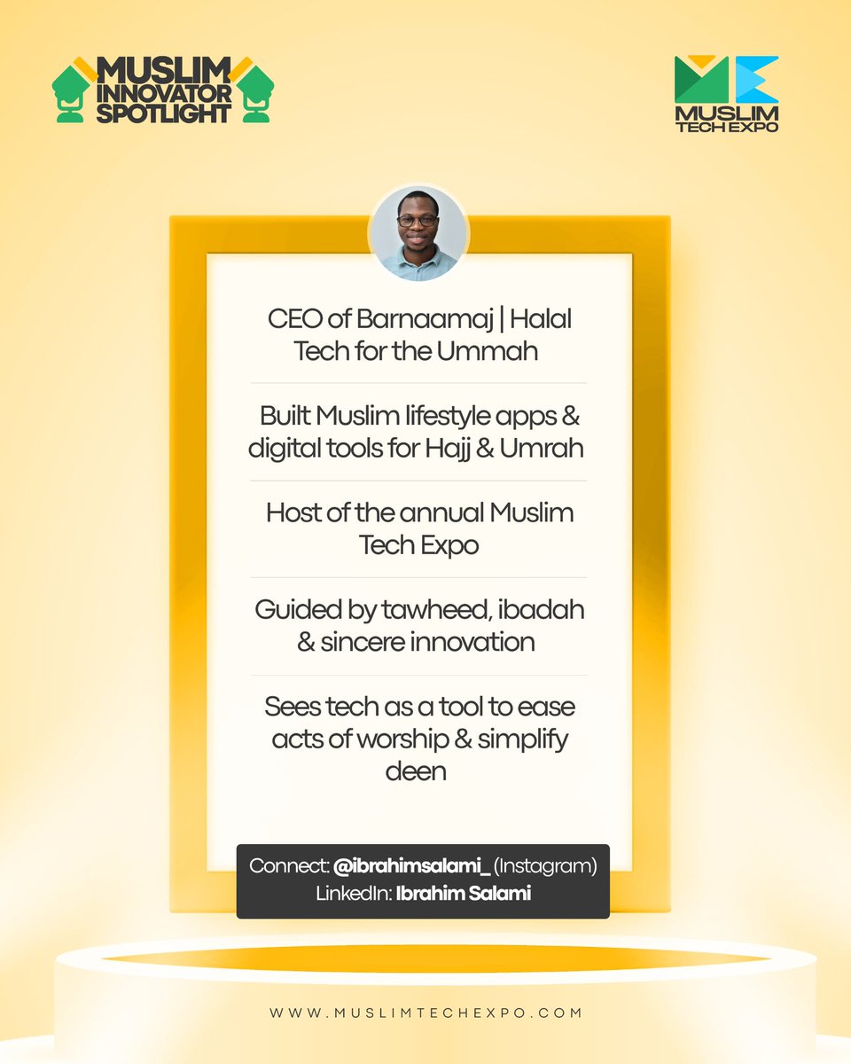 "Muslims in Nigeria don’t do that well in tech."
Ibrahim Salami heard that once… and laughed.

Now?
He’s that tech guy building Muslim lifestyle apps, creating digital tools for Hajj, and hosting the biggest Muslim Tech Expo in the country!🔥