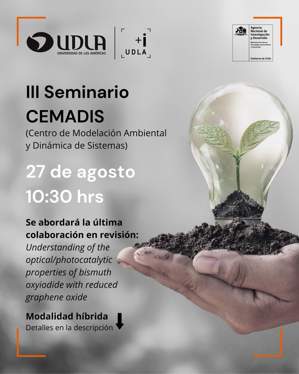 El III Seminario de la #UnidadAsociativa <a href="/UDLA_CL/">UDLAChile</a> #CEMADIS, presentará una estrategia innovadora para el tratamiento solar de aguas contaminadas.
📍Modalidad híbrida
Presencial: Campus El Boldal, Concepción, 5° piso
Online: shorturl.at/yjZXy
ID:2792947178082
Código:LX7EP3FX