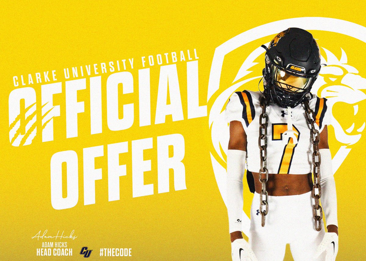 Preston Ocker (@ocker_preston) on Twitter photo Very thankful to receive a Scholarship Offer today from <a href="/ClarkePrideFB/">Clarke Pride Football</a>! Thank you <a href="/BrandonMueller_/">Coach Mueller</a> for this awesome opportunity! #TheCODE
<a href="/CoachHicksCU/">Adam Hicks</a> <a href="/CoachBillLang/">Bill Lang</a> <a href="/trestonwomack/">Coach Womack</a> <a href="/CoachMurray79/">Kenneth Murray Jr.</a> <a href="/CoachLennox_/">Jeremy Lennox</a> <a href="/DurrellMitchel1/">Durrell Mitchell</a> Very thankful to receive a Scholarship Offer today from <a href="/ClarkePrideFB/">Clarke Pride Football</a>! Thank you <a href="/BrandonMueller_/">Coach Mueller</a> for this awesome opportunity! #TheCODE
<a href="/CoachHicksCU/">Adam Hicks</a> <a href="/CoachBillLang/">Bill Lang</a> <a href="/trestonwomack/">Coach Womack</a> <a href="/CoachMurray79/">Kenneth Murray Jr.</a> <a href="/CoachLennox_/">Jeremy Lennox</a> <a href="/DurrellMitchel1/">Durrell Mitchell</a>