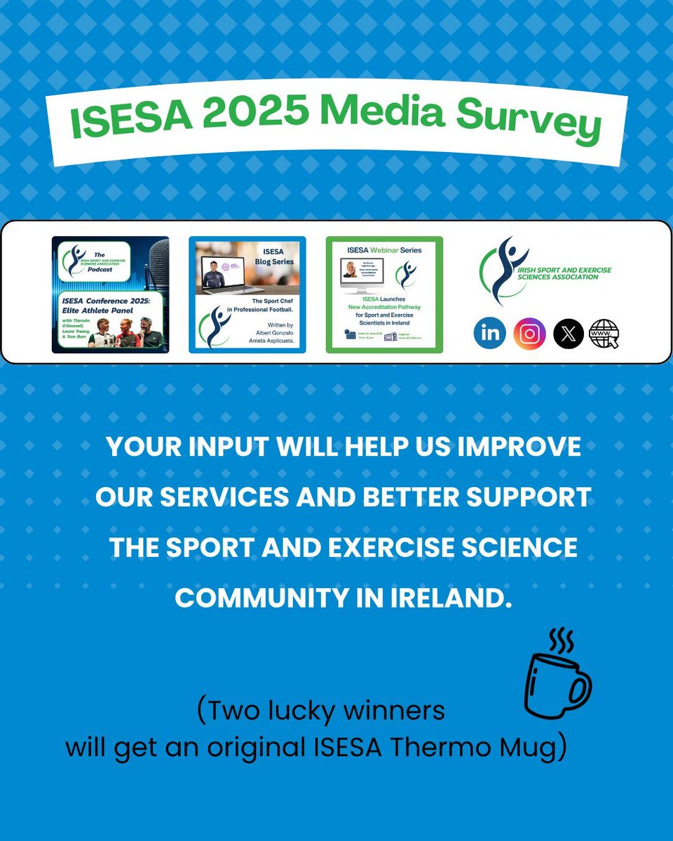 IrishSESA's tweet photo. Help shape the future of #ISESA! 🧠
📝 Complete our short survey
💬 Share your feedback
🎁 Win an ISESA thermo mug
👉 Take part now: https://t.co/F77FhRbmbO https://t.co/mzBx8K4aqG