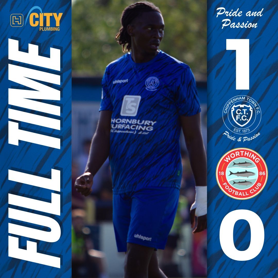 YESSSSSSS!!

⏹️ Full-time: Chippenham Town 1-0 Worthing

A fantastic defensive performance is capped by a superb strike from Jake Evans 💪

#BlueArmy 💙