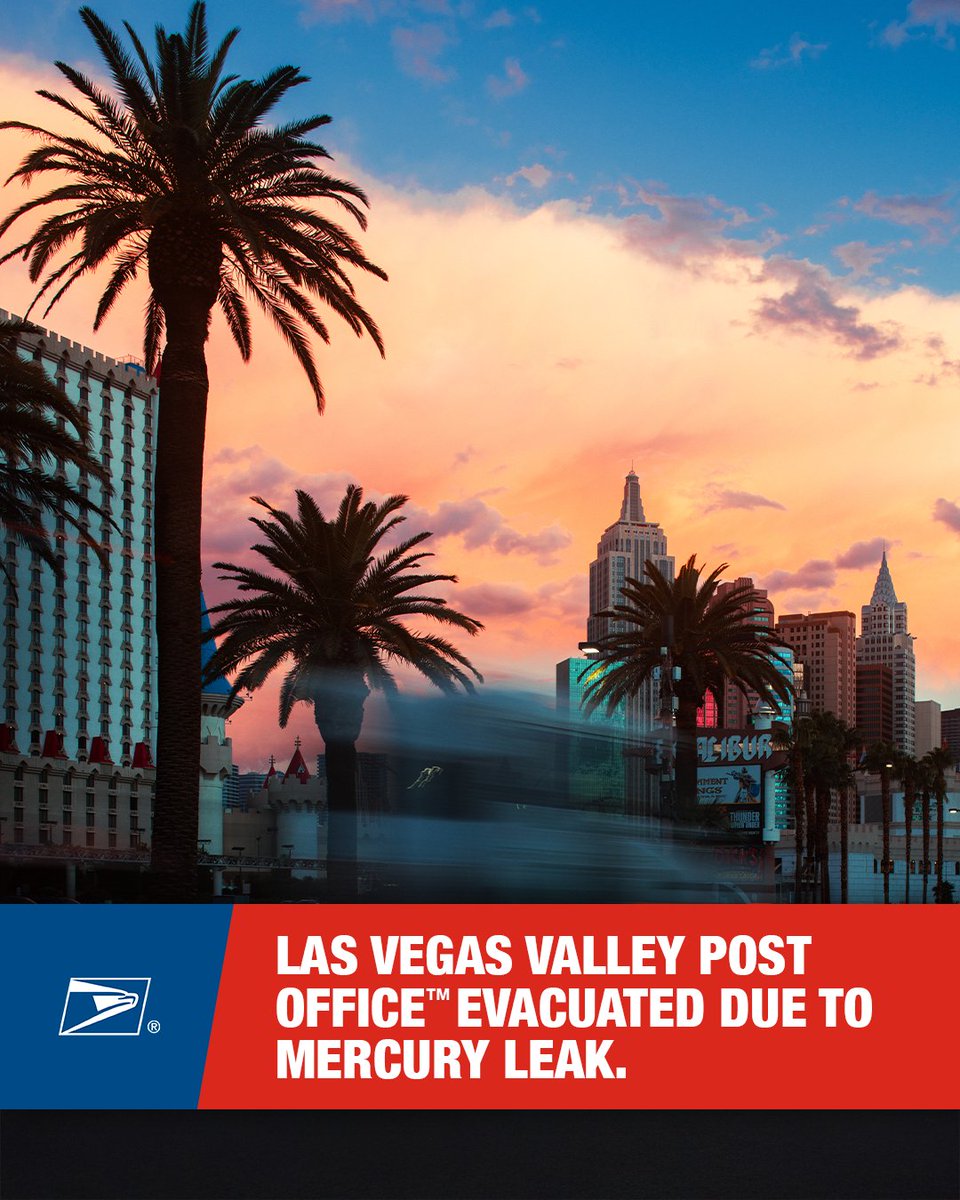 USPS's tweet image. Recently, a mercury leak caused the evacuation of a Las Vegas Valley Post Office™. Shipping mercury has consequences: by shipping this toxic substance, you risk the health of postal workers, your neighborhood, and even yourself. Learn why sending mercury through the mail is…