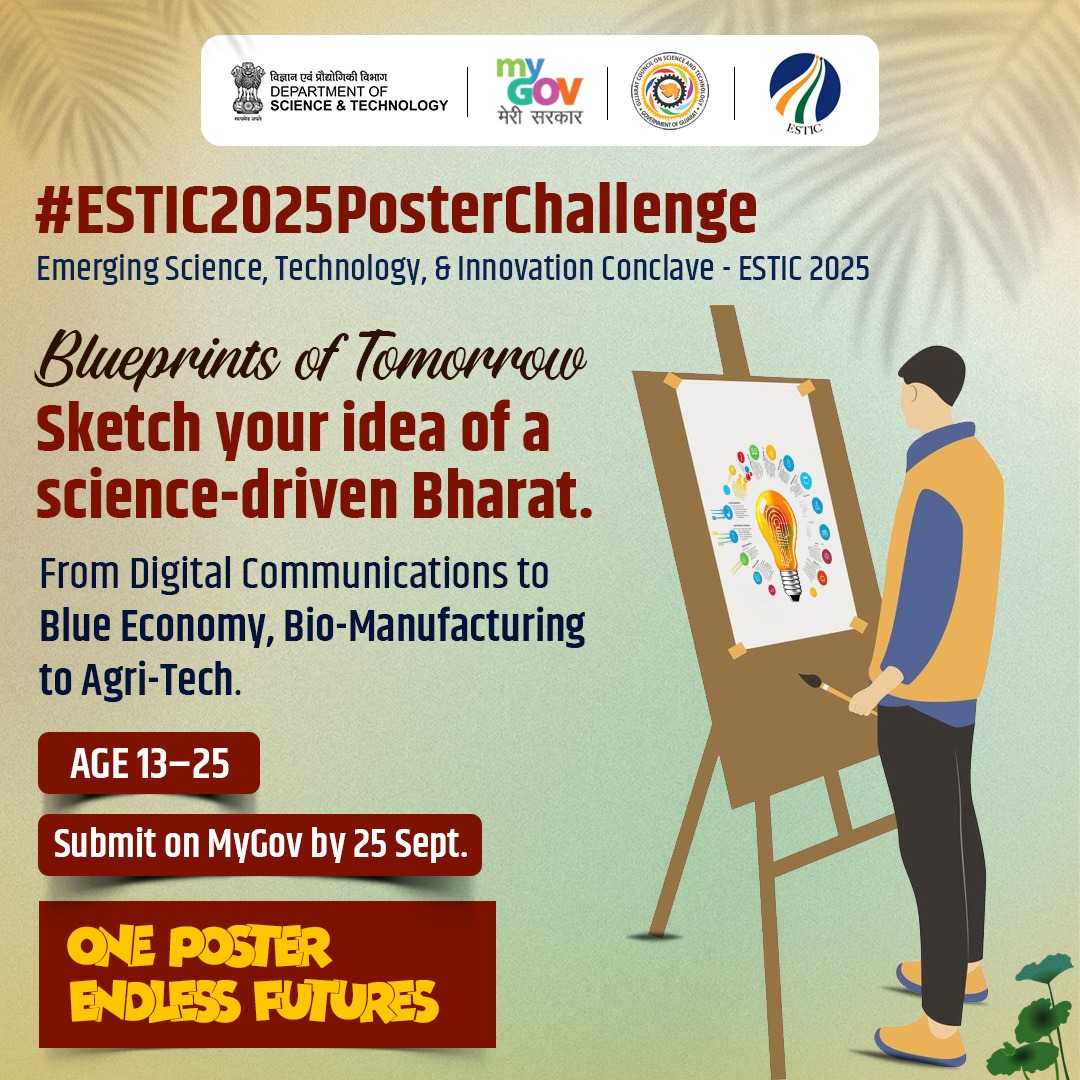 karandi65's tweet photo. Invite the youth (13-25) to join the Reel Making Contest and Poster Making Contest for Emerging Science Technology &amp; Innovation (STI) and to showcase your creative imagery of STI for a #ViksitBharat2047! 

This #ESTIC2025, let your imagination take flight! https://t.co/QLk5367Ddb
