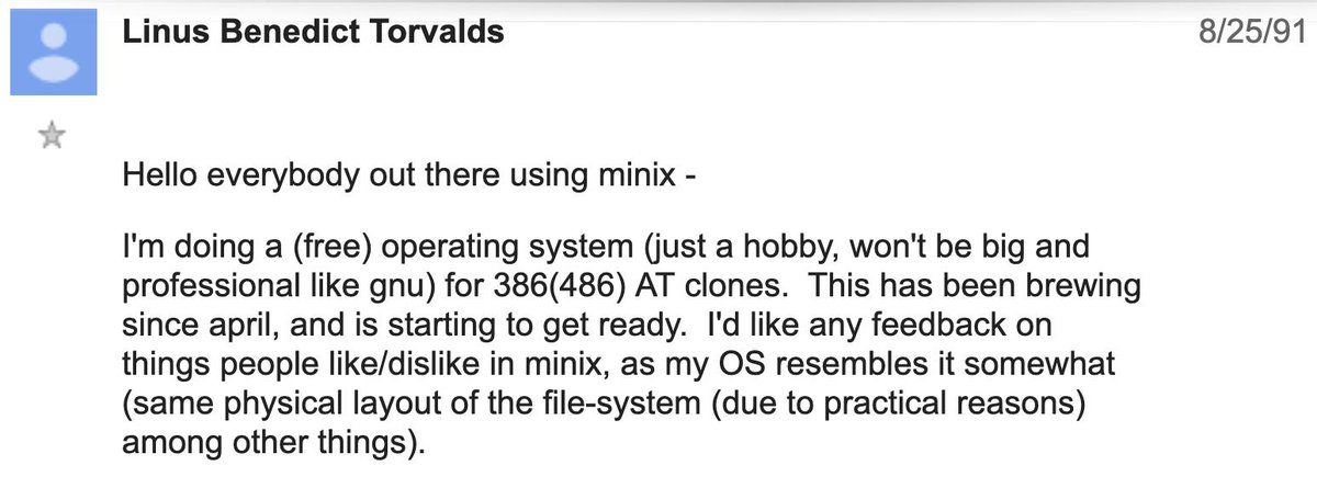 MIT_CSAIL's tweet image. Today in 1991, 21-year-old Linus Torvalds announced in a newsgroup that he was working on a free operating system that later came to be called Linux.
bit.ly/2ZjgGtO