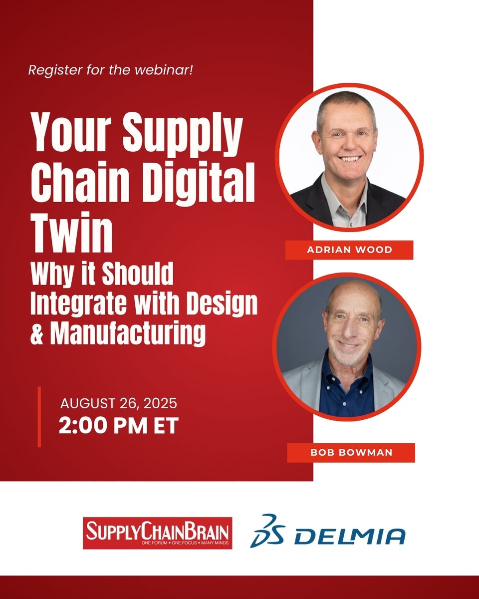 SCBrain's tweet image. Register Now: ow.ly/2Kxf50WJZh0
Tomorrow’s webinar will show you how to turn insight into action by connecting digital models across your organization. Stop planning in silos and start planning smarter! #digitalnetwork #digitalsupplychain #delmia #supplychainbrain
