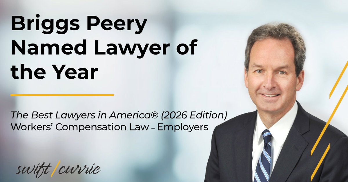 SwiftCurrie's tweet image. Swift Currie is proud to announce that partner Briggs Peery has been named Lawyer of the Year by Best Lawyers in America®. With 30+ years of experience and leadership in Georgia’s WC community, this recognition is well-earned. #LawyeroftheYear #BestLawyers