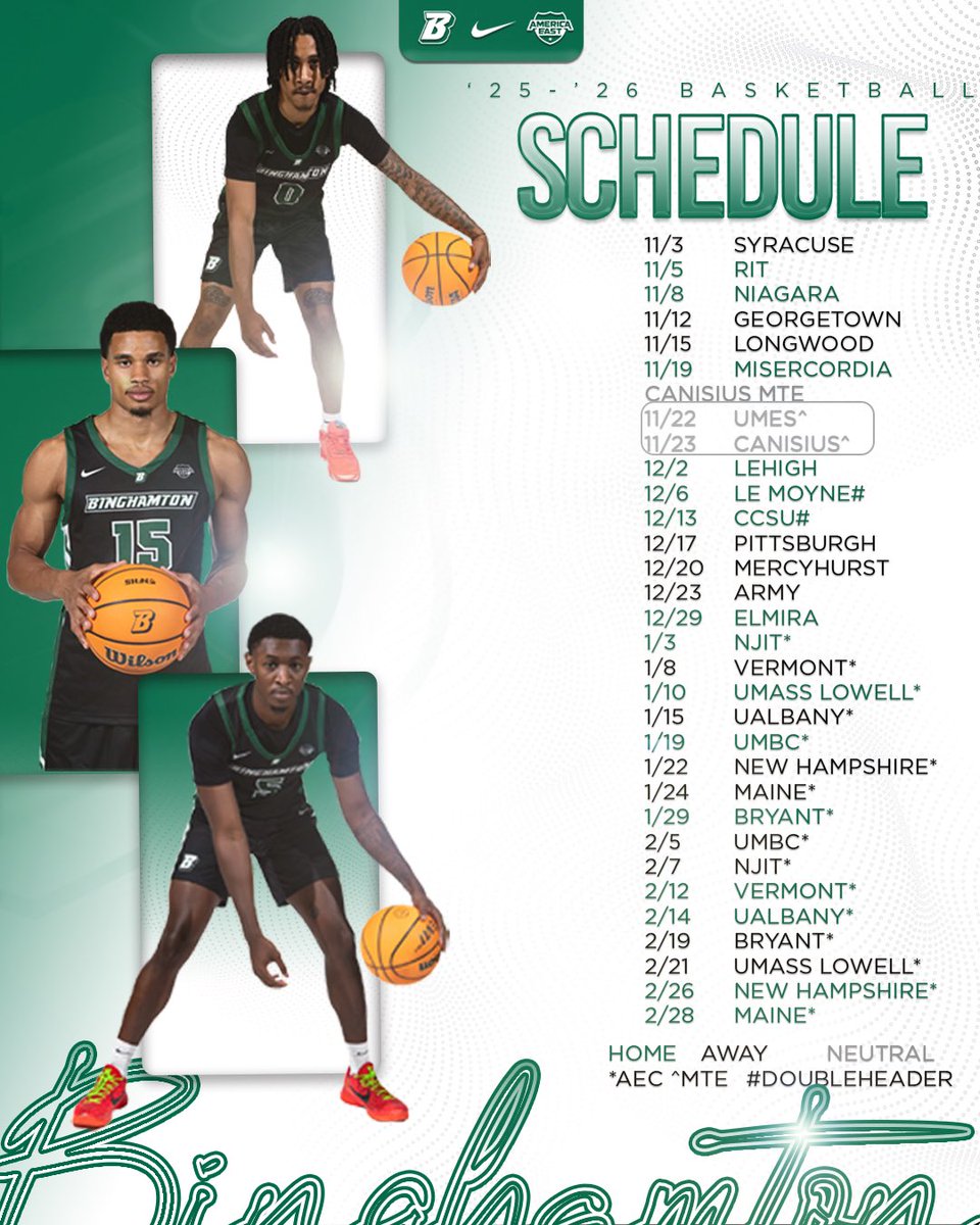 Mark your calendar 🗓️

The full 2025-2026 schedule is HERE! 🐻😼🏀

#ONEBinghamton