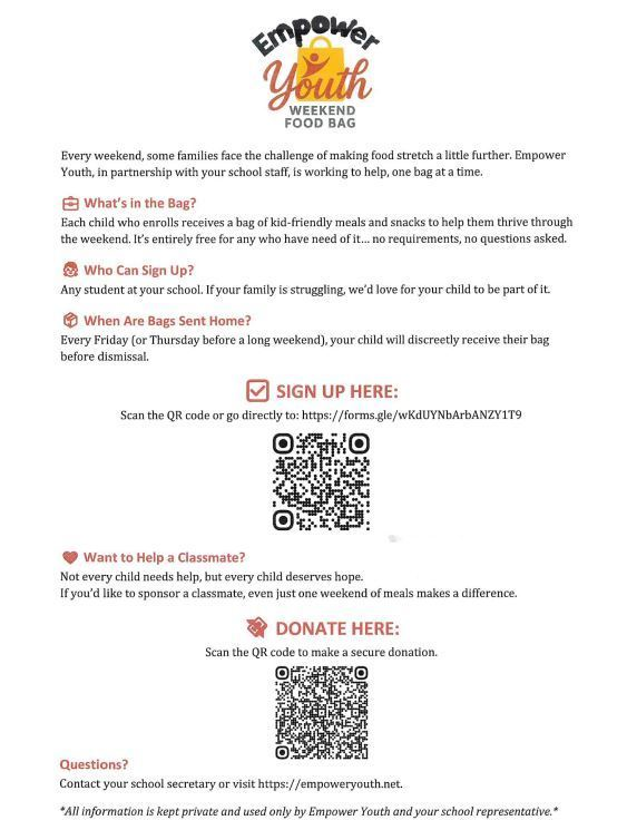 Empower Youth, in partnership with BLSD, is working to help, one bag at a time. See details below.