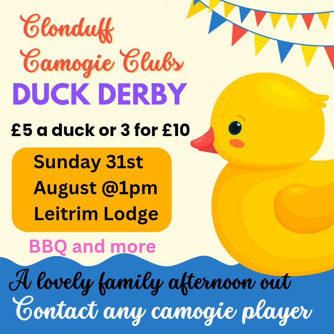 Clonduffcamogs (@clonduffcamogs) on Twitter photo This Sunday at 1pm. A lovely family friendly afternoon. All welcome. Who will have the winning duck??
<a href="/ClonduffGAC/">Official ClonduffGAC</a> This Sunday at 1pm. A lovely family friendly afternoon. All welcome. Who will have the winning duck??
<a href="/ClonduffGAC/">Official ClonduffGAC</a>