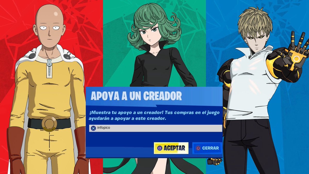InfoPico Fortnite (@infofortnitees) on Twitter photo ⭐️ SORTEO 2 SKINS DE ONE PUNCH MAN ⭐️
- RT a este tuit
- Seguir a <a href="/InfoFortniteES/">InfoPico Fortnite</a>
👤 Código “infopico” en la tienda de Fortnite #ad
📅 ¡Termina en 48 horas! ⭐️ SORTEO 2 SKINS DE ONE PUNCH MAN ⭐️
- RT a este tuit
- Seguir a <a href="/InfoFortniteES/">InfoPico Fortnite</a>
👤 Código “infopico” en la tienda de Fortnite #ad
📅 ¡Termina en 48 horas!
