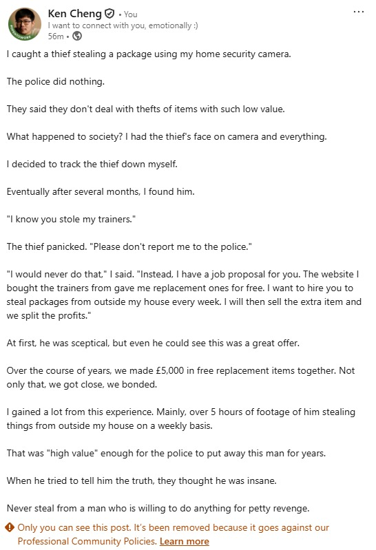 Linkedin removed this post lol