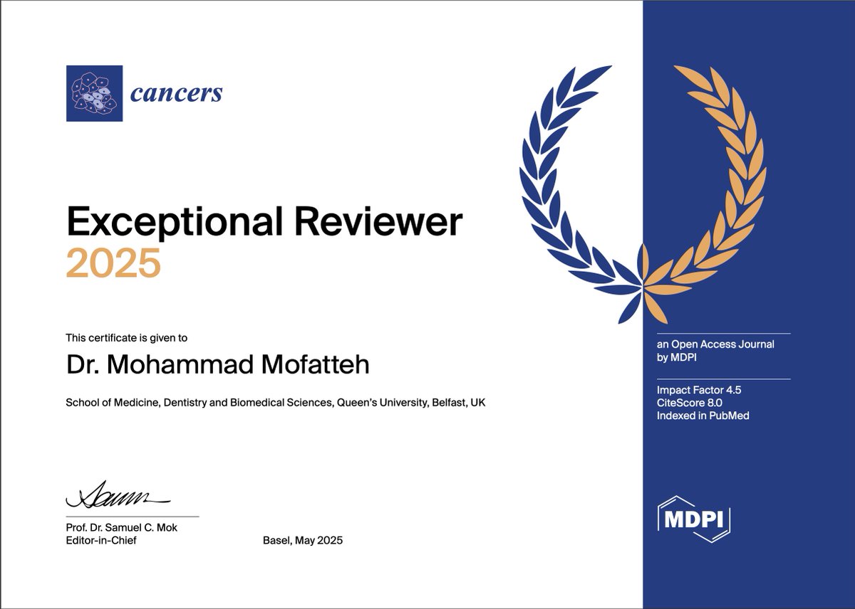 Neuro_IC's tweet photo. Our tireless Co-Founder @DrMofatteh has been invited to peer-review 584 manuscripts so far for leading #Neurosurgery &amp; #Neuroscience journals. We’re proud that his contributions have been recognized globally with an Exceptional Reviewer Award from @MDPI
🔽
https://t.co/MHG1LV2NsI https://t.co/7ErEB2D3zI