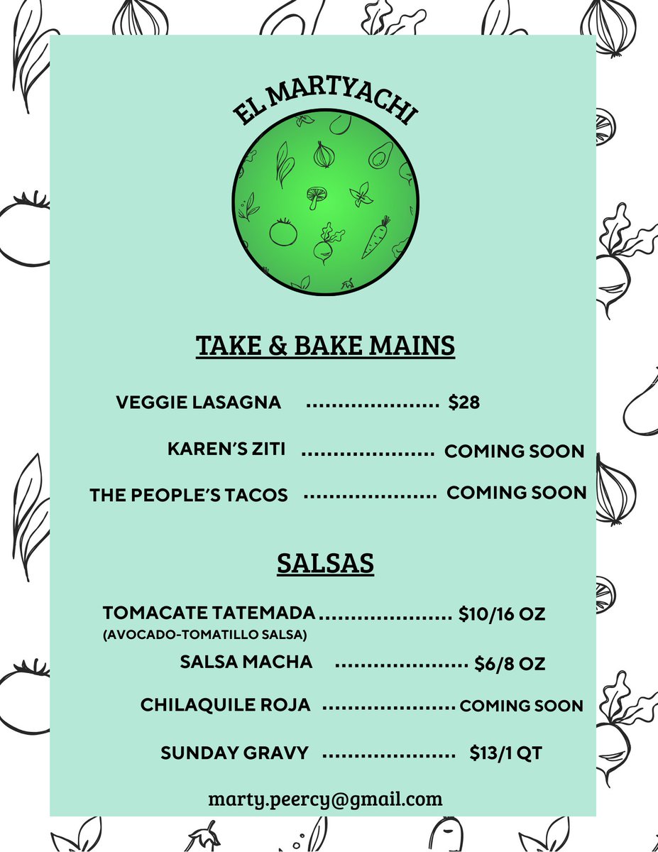 i make some food sometimes. gonna take orders today for wednesday. after today i'll take orders for saturday. (you can order for either or both today).
i can only manage four lasagna at a time, so that's first come/first served.
email below. if you have my number you can text.