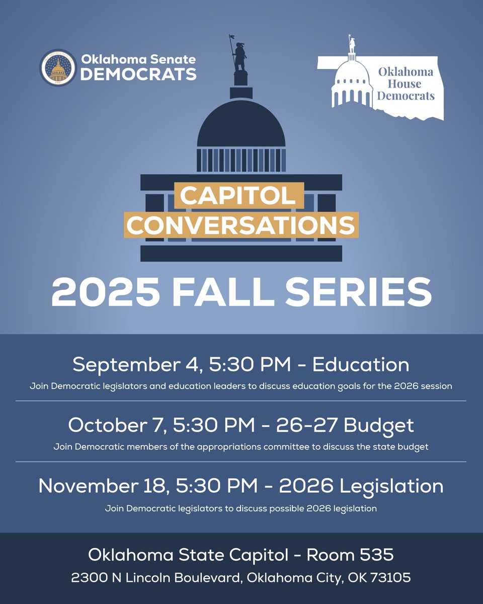 You're invited to join Senate and House Democrats for the fall series of Capitol Conversations about education, the budget, and legislation for the 2026 legislative session.  It's your chance to let your views and concerns be heard. See you here at the Capitol!