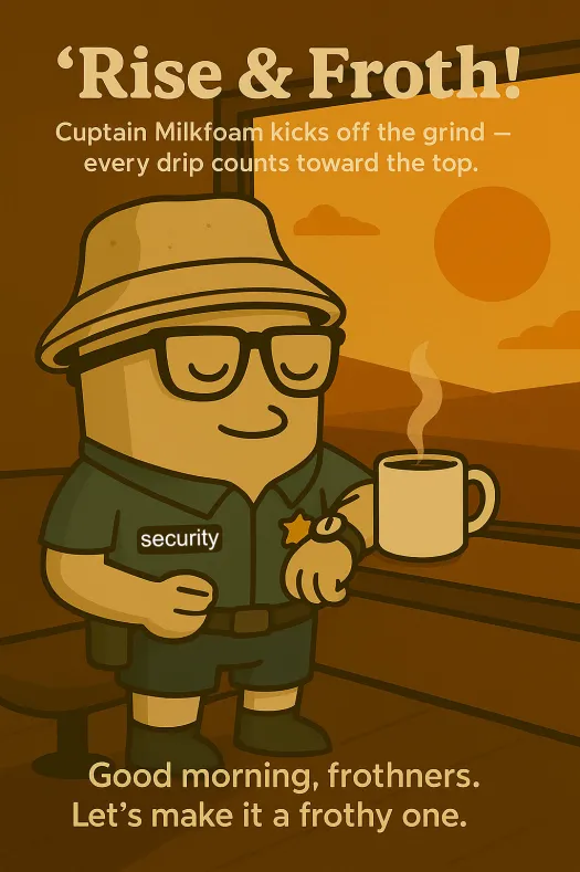 cuptainmilkfoam's tweet photo. "From night watch to day watch — Cuptain Milkfoam never clocks out."

$CUPTAIN 4p9ZC81xzRiVavZihLwuXmeNC7o6yJC1PnLfhjrLpump
#Drip #CryptoHustler #CuptainMilkfoam https://t.co/UzI0wST9Bk