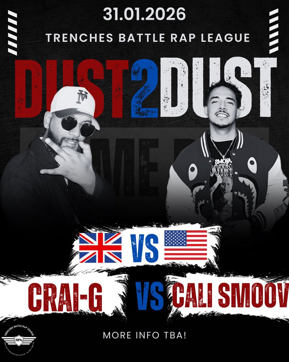 Tbrl_ldn's tweet image. 🚨ANNOUNCEMENT #2 🚨DUST2DUST‼️Cali Smoov DEBUTs in LONDON UK Taking on Crai-G ‼️ This couldn’t be more of a MIRROR MATCH‼️

#ukrap #explorepage #explore #reels #instagramreels #viral #events #battlerap #explorepage✨ #dust2dust