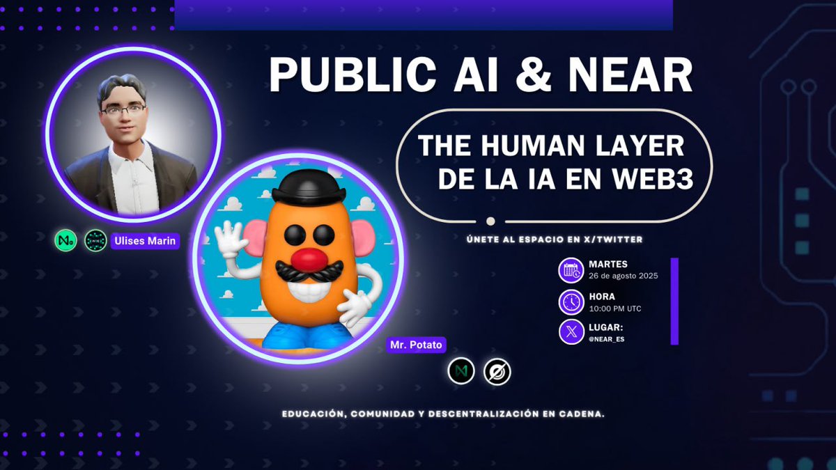 NEAR ES (@near_es) on Twitter photo 🚨 Comunidad, este martes 26  tendremos un espacio sobre <a href="/PublicAI_/">PublicAI</a> : The Human Layer de la IA en Web3
Exploraremos:
✅Cómo funciona
✅Cómo contribuir y participar $Public Token
👉 No faltes, será un espacio para aprender, preguntar y construir juntos. 🚨 Comunidad, este martes 26  tendremos un espacio sobre <a href="/PublicAI_/">PublicAI</a> : The Human Layer de la IA en Web3
Exploraremos:
✅Cómo funciona
✅Cómo contribuir y participar $Public Token
👉 No faltes, será un espacio para aprender, preguntar y construir juntos.