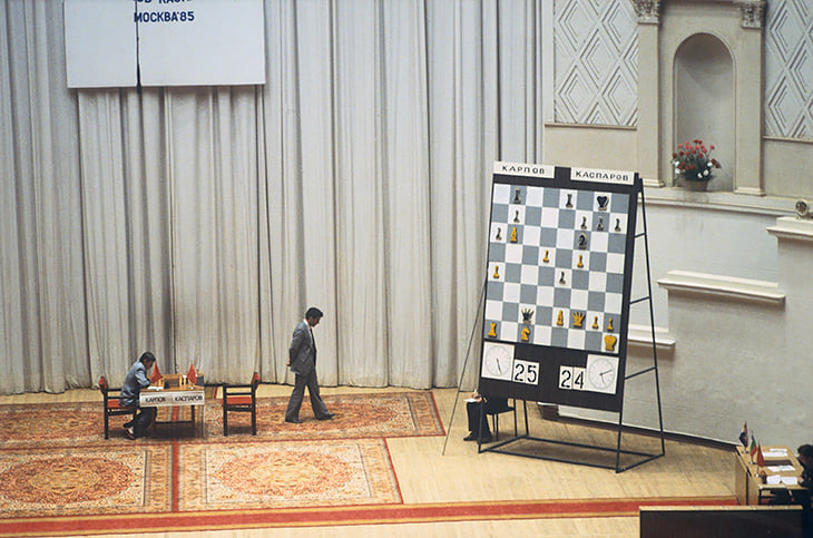 Douglas Griffin (@dgriffinchess) on Twitter photo 40 years ago today the 2nd match between World Champion Anatoly Karpov & Challenger <a href="/Kasparov63/">Garry Kasparov</a> got under way on the stage of the Tchaikovsky Concert Hall in Moscow.
It lasted the full 24 games & ended in Kasparov's victory 9½ weeks later.
(📷: B. Kaufman, Novosti Press.) #chess 40 years ago today the 2nd match between World Champion Anatoly Karpov & Challenger <a href="/Kasparov63/">Garry Kasparov</a> got under way on the stage of the Tchaikovsky Concert Hall in Moscow.
It lasted the full 24 games & ended in Kasparov's victory 9½ weeks later.
(📷: B. Kaufman, Novosti Press.) #chess