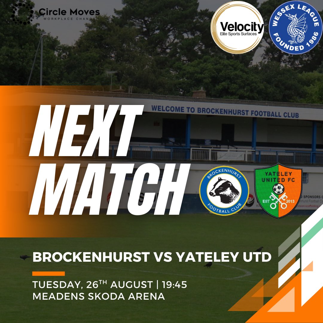 Yateley United FC (@yateleyutdfc) on Twitter photo Next Up
Another cup fixture away from home tomorrow for the lads as we face <a href="/Brock_FC/">Brockenhurst FC</a>
🆚 Brockenhurst
🗓️ 26/08/2025
🕒 19:45 KO
🏟️ Meadens Skoda Arena
🏆 Velocity League Cup
🎟️ £8 | £6 | £4 | £2
#YUFC 🗝️ | #GreenArmy 🟢 | #UnitedForTheCommunity 🟠 Next Up
Another cup fixture away from home tomorrow for the lads as we face <a href="/Brock_FC/">Brockenhurst FC</a>
🆚 Brockenhurst
🗓️ 26/08/2025
🕒 19:45 KO
🏟️ Meadens Skoda Arena
🏆 Velocity League Cup
🎟️ £8 | £6 | £4 | £2
#YUFC 🗝️ | #GreenArmy 🟢 | #UnitedForTheCommunity 🟠